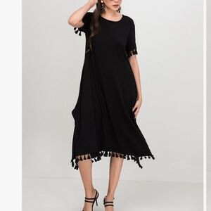 🆕 Milan Kiss Black Tassel-Accent Shift Dress